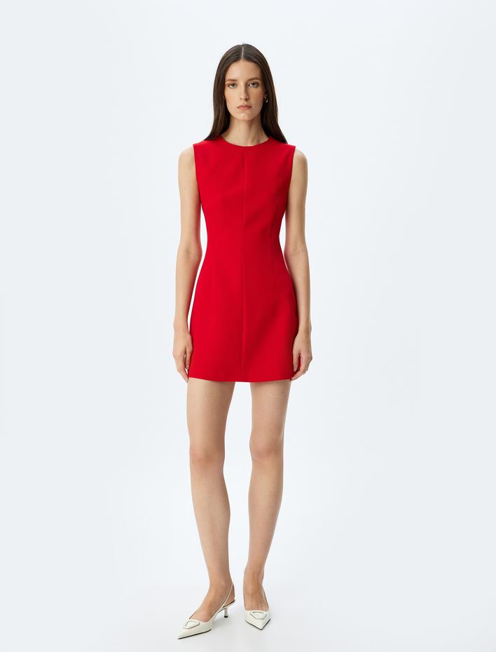  A Kesim Yuvarlak Yaka Kolsuz Mini Elbise