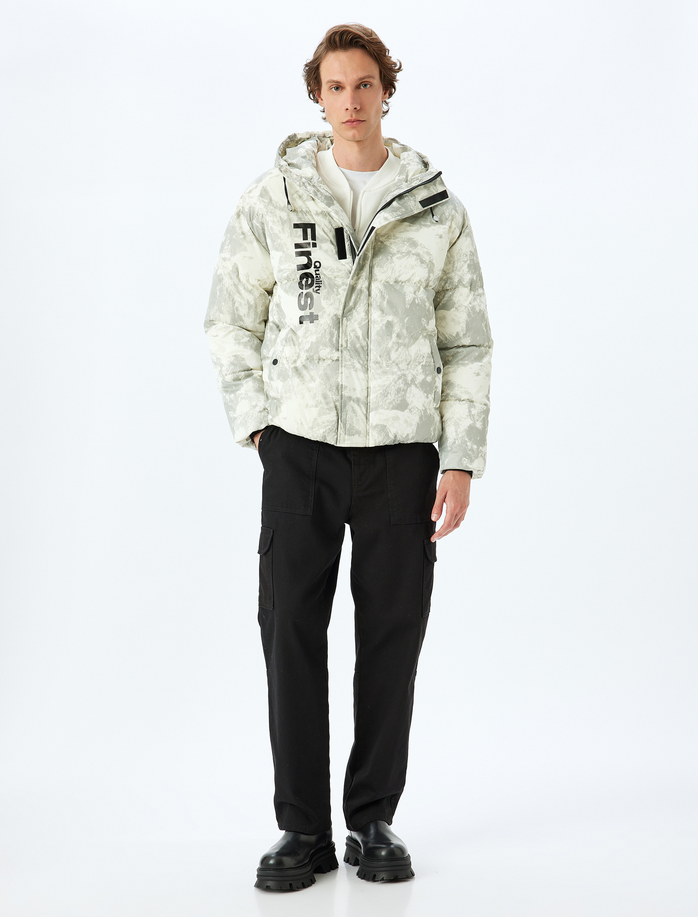 Kapüşonlu Şişme Mont Fermuarlı Rüzgar Kapaklı