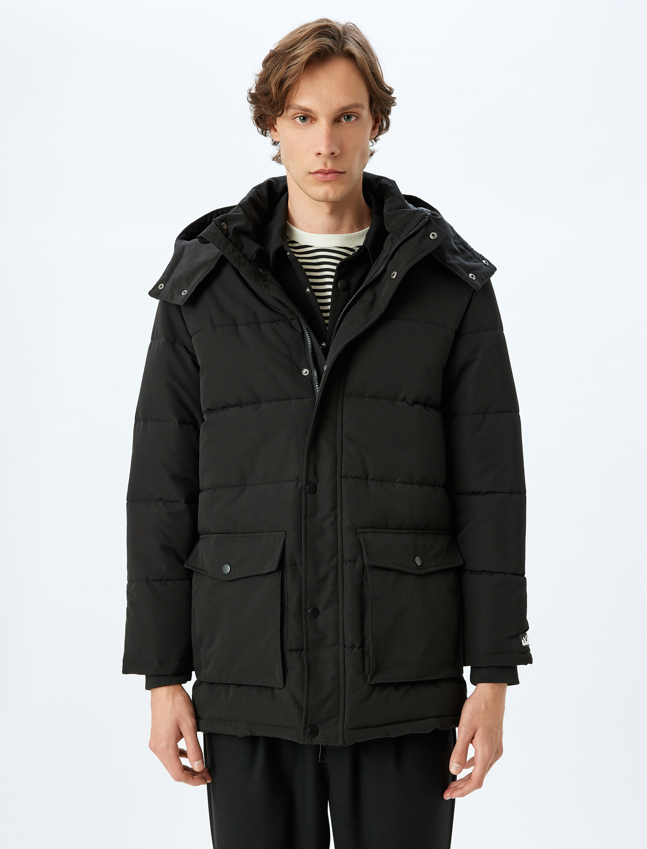 Şişme Mont Kapşonlu Fermuarlı Cep Detaylı Slim Fit