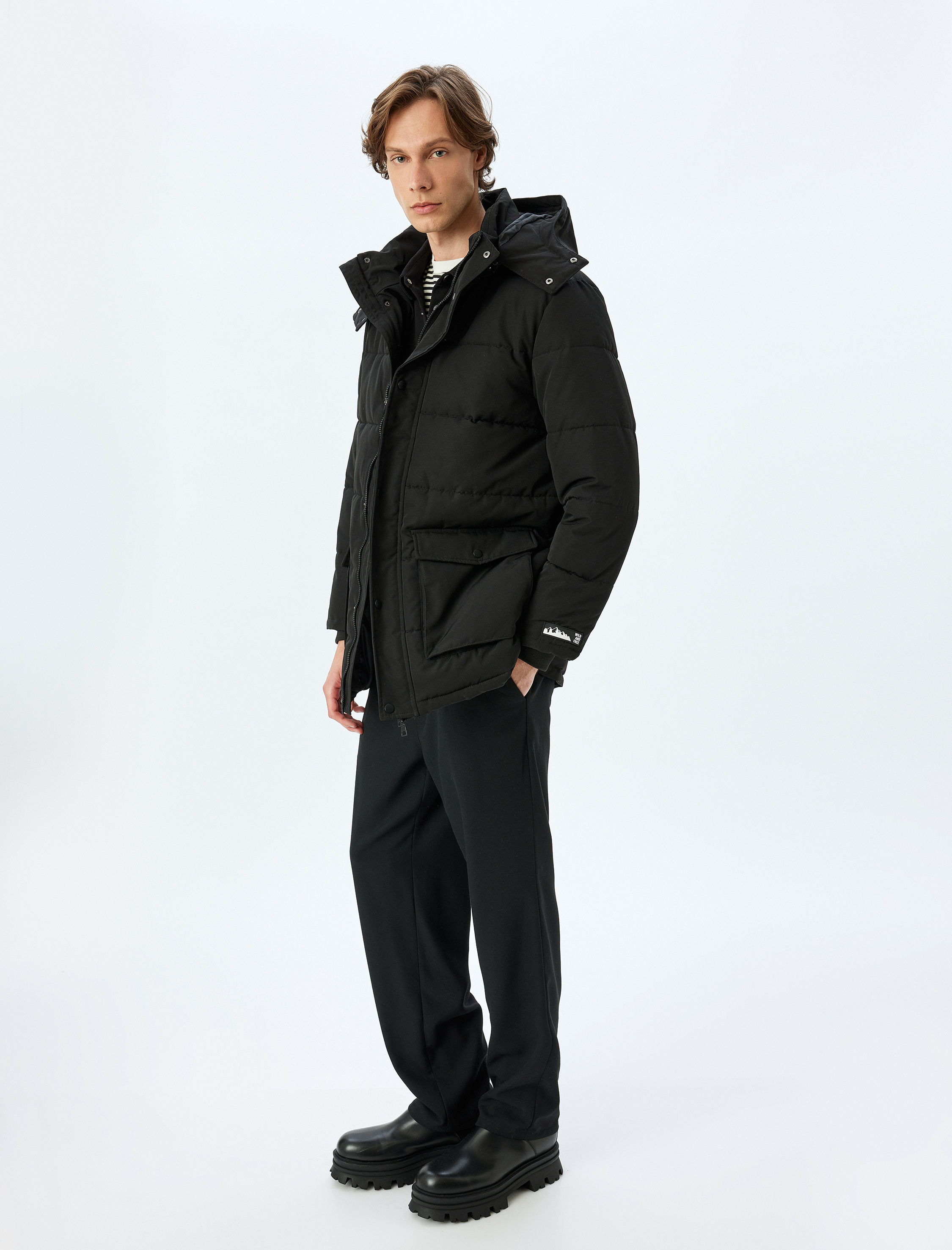 Şişme Mont Kapşonlu Fermuarlı Cep Detaylı Slim Fit