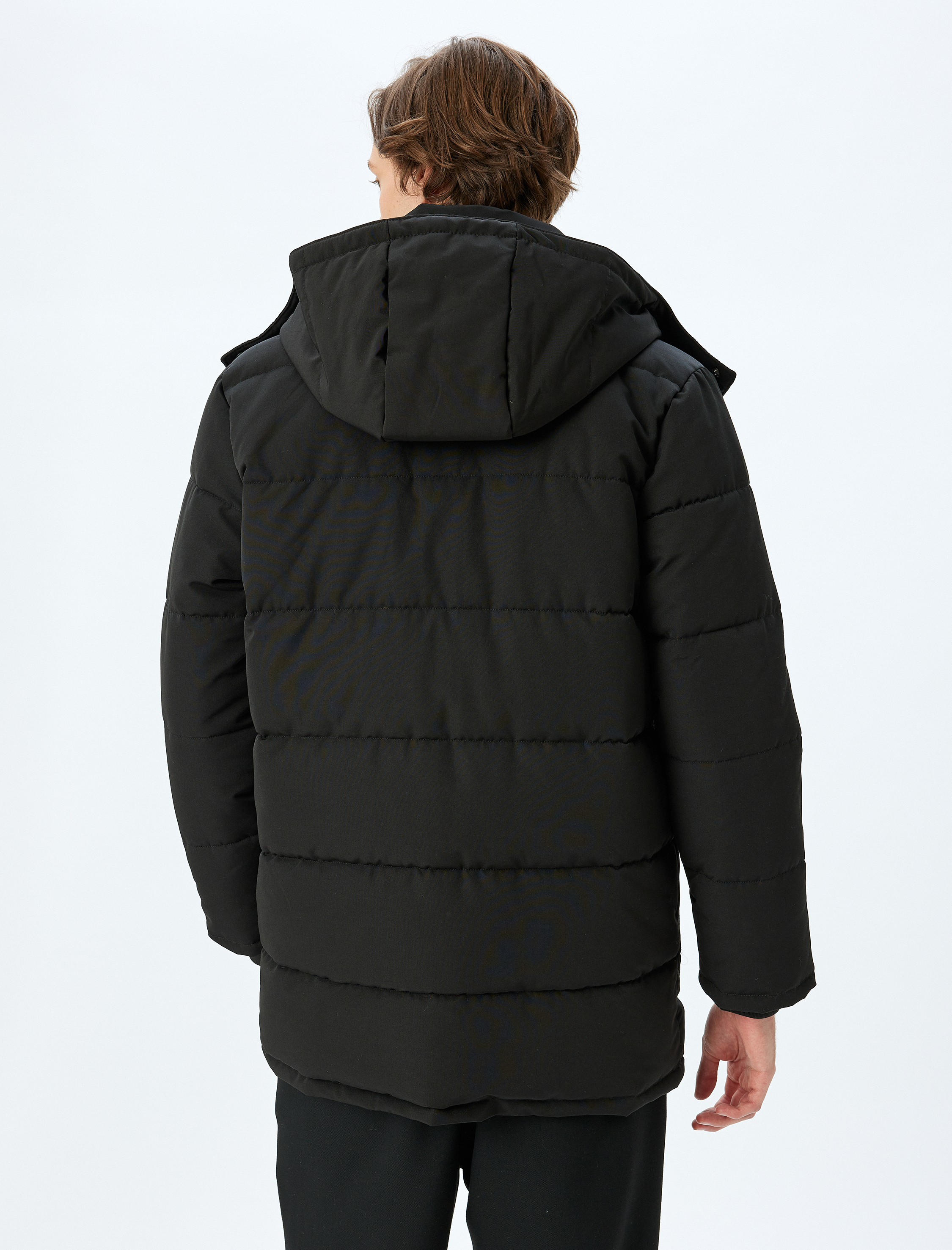 Şişme Mont Kapşonlu Fermuarlı Cep Detaylı Slim Fit
