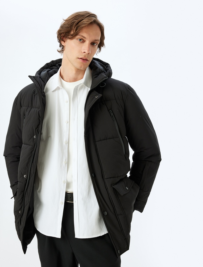  Şişme Mont Uzun Kollu Kapşonlu Kapaklı Cep Detaylı