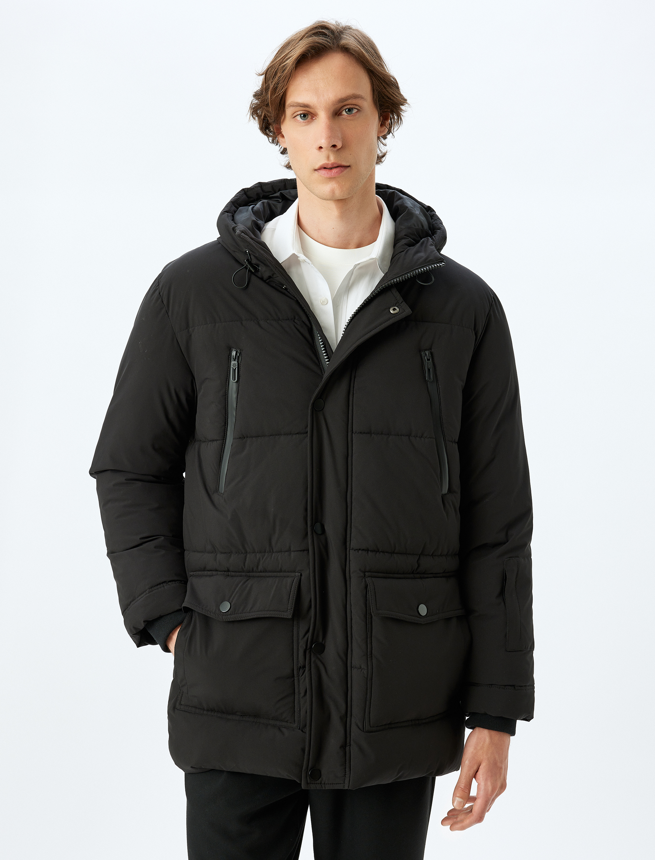   Şişme Mont Uzun Kollu Kapşonlu Kapaklı Cep Detaylı