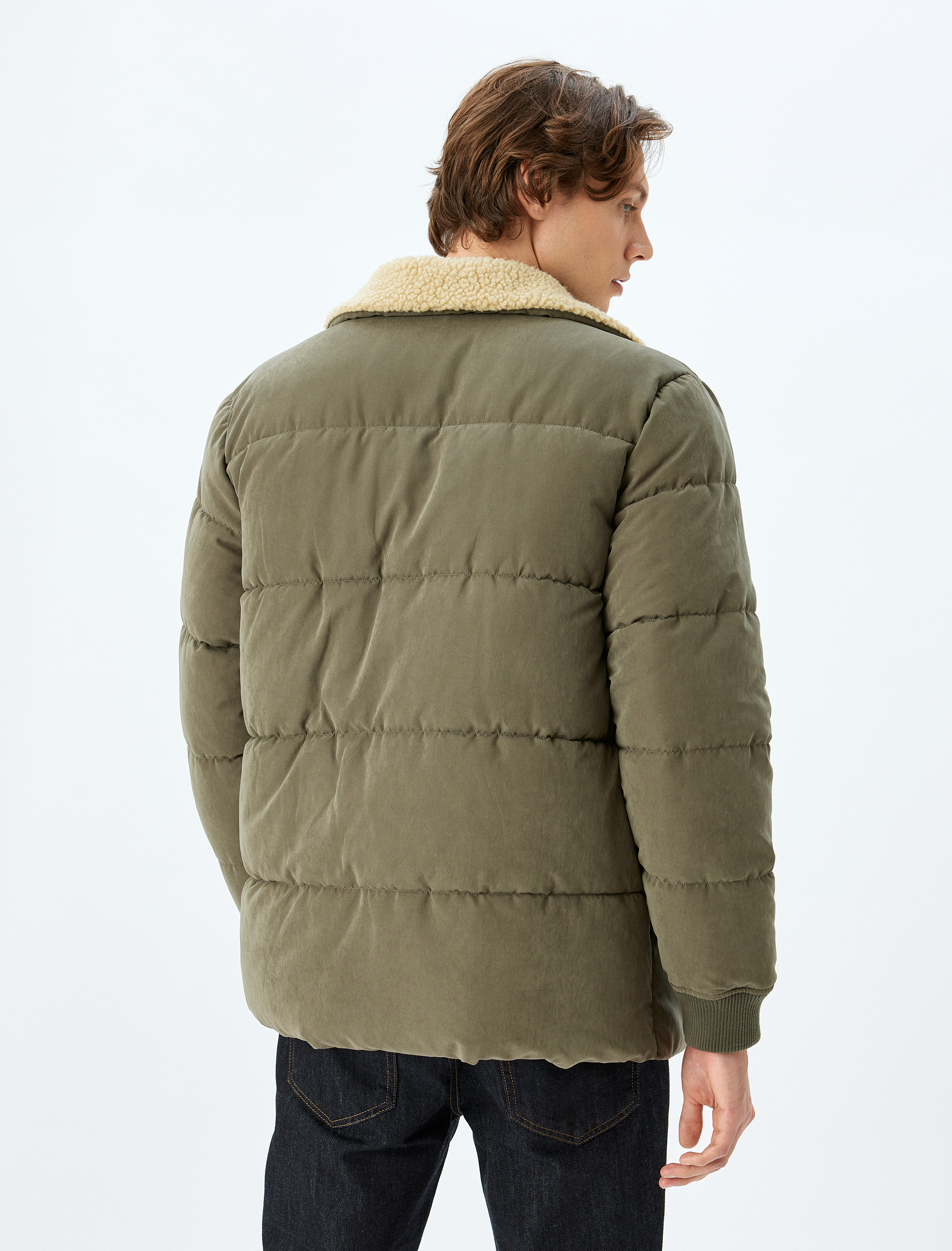   Slim Fit Şişme Mont Peluş Yaka Detaylı Fermuarlı