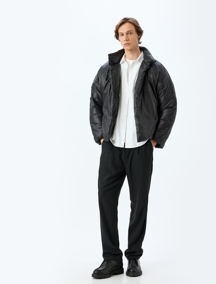  Şişme Mont Slim Fit Çıt Çıt Düğmeli