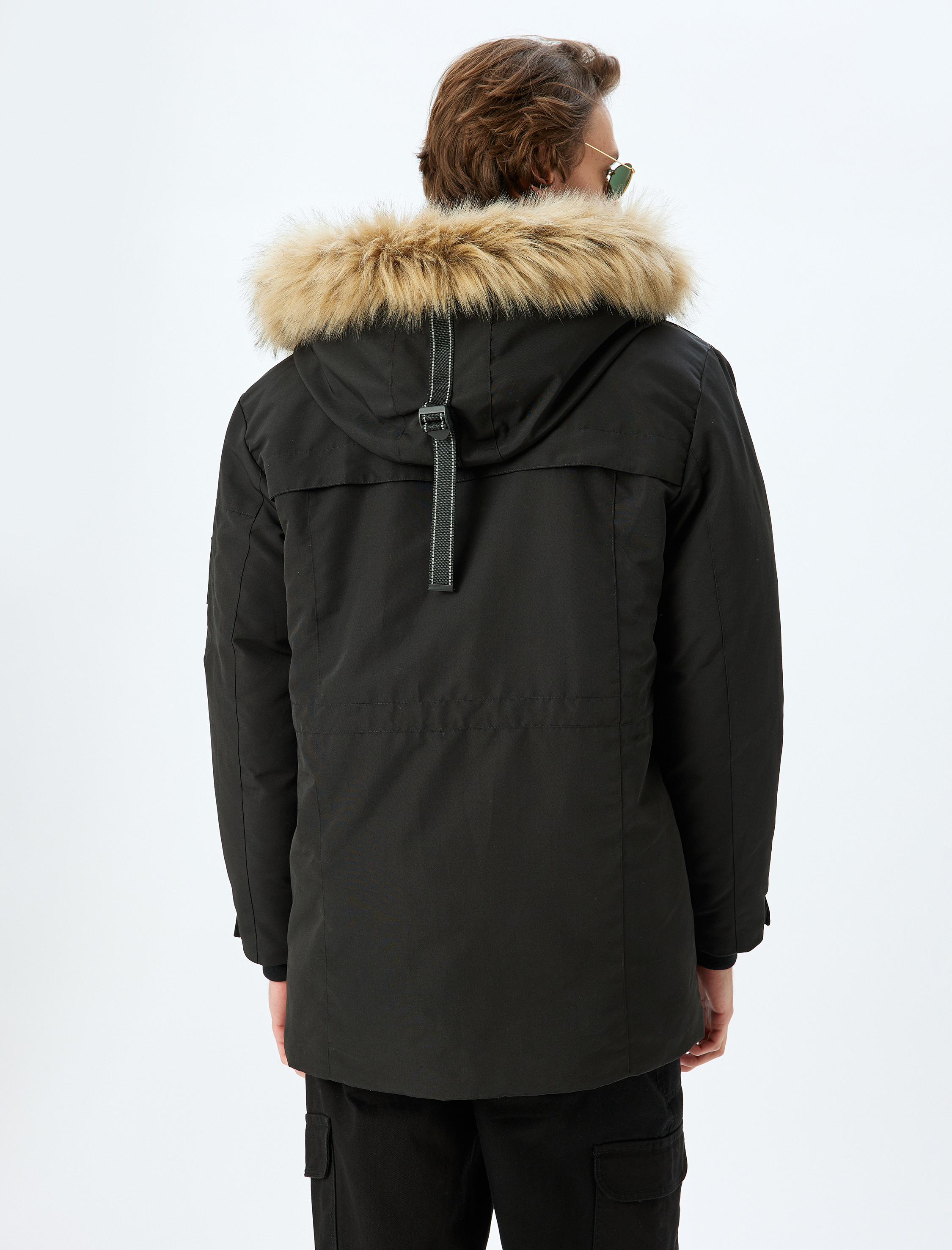   Anorak Mont Suni Kürk Detaylı Kapşonlu Slim Fit Fermuarlı