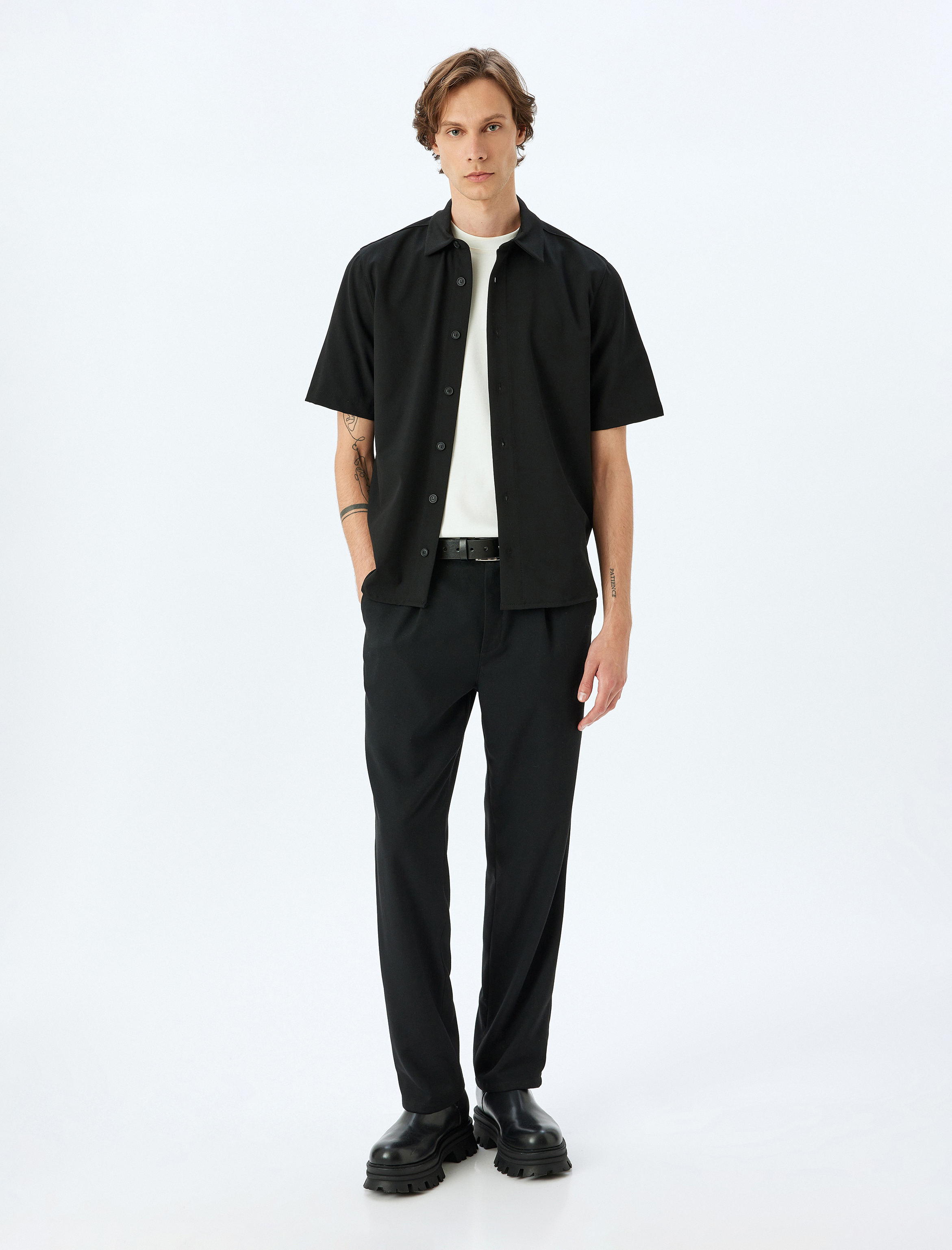   Kısa Kollu Regular Fit Viskon Karışımlı Basic Gömlek