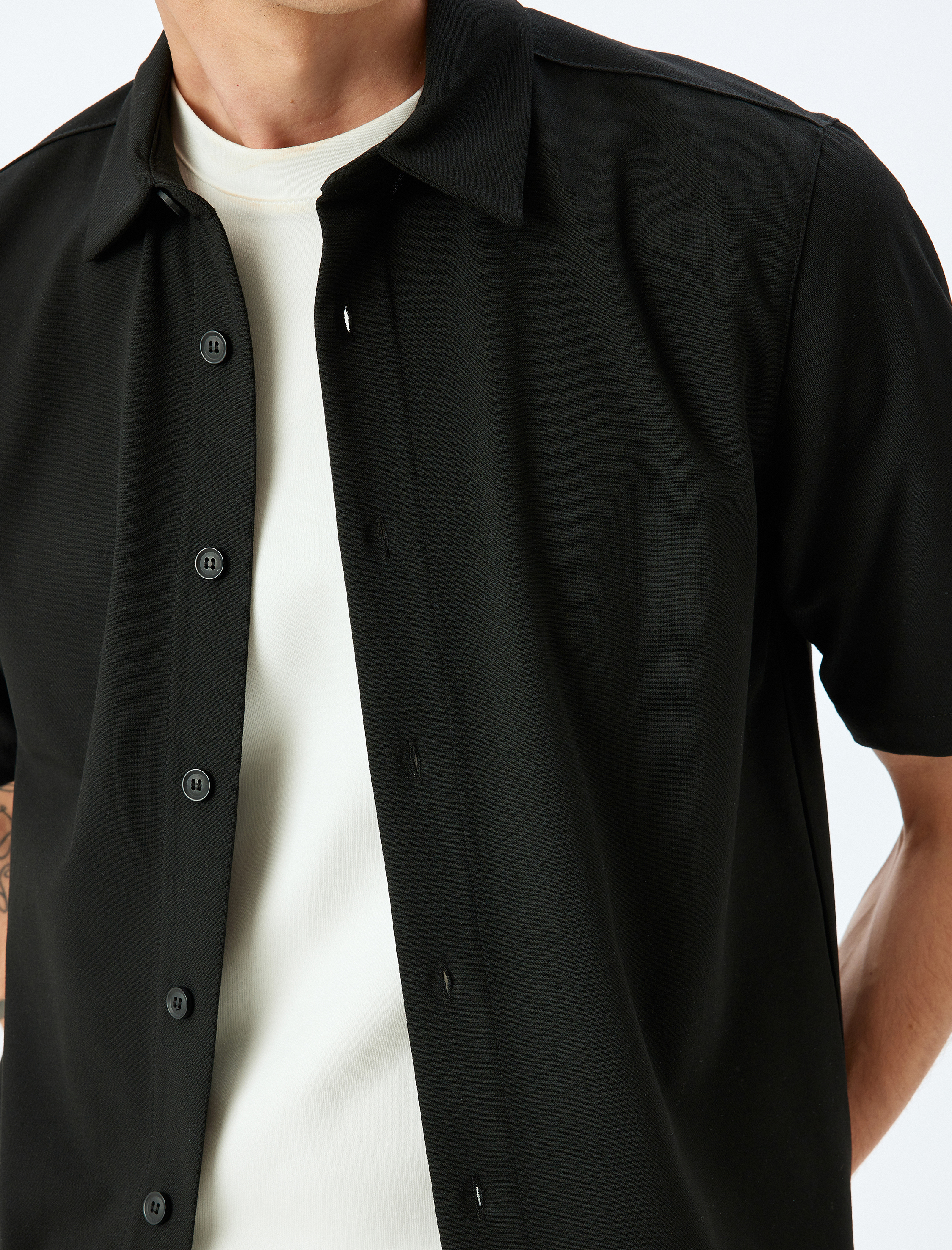   Kısa Kollu Regular Fit Viskon Karışımlı Basic Gömlek