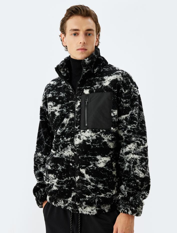  Fermuarlı Cep Detaylı Peluş Ceket