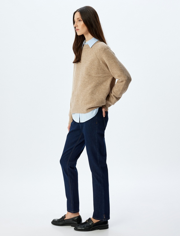 Slim Straight Fit Normal Bel Düğmeli Cepli Kot Pantolon - Slim Straight Jean_0