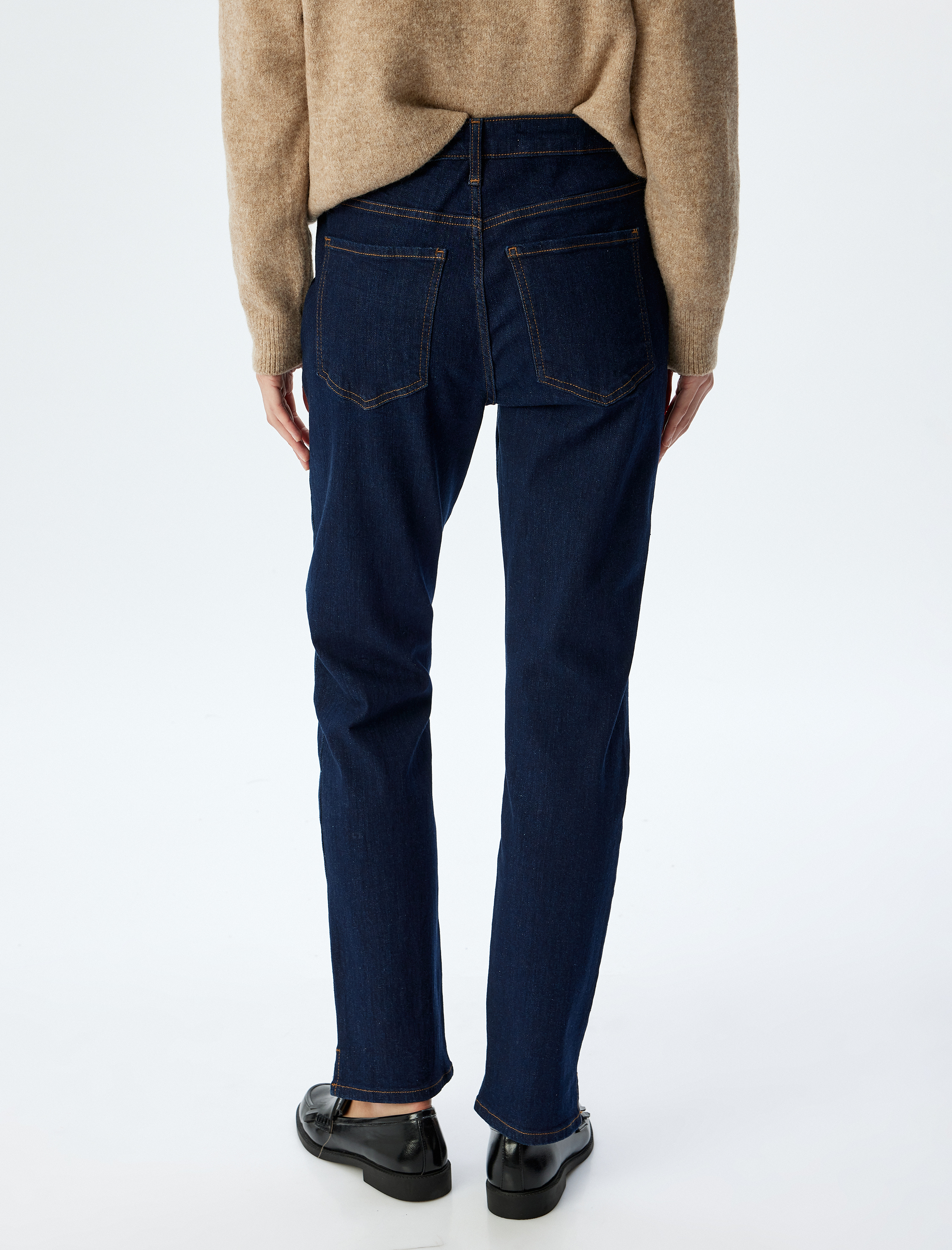   Slim Straight Fit Normal Bel Düğmeli Cepli Kot Pantolon - Slim Straight Jean