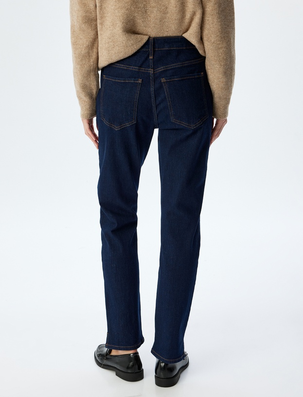 Slim Straight Fit Normal Bel Düğmeli Cepli Kot Pantolon - Slim Straight Jean_3