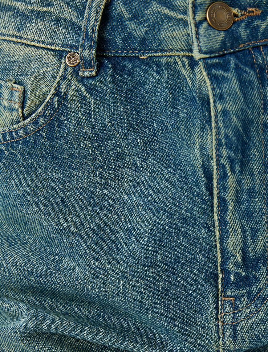   Geniş Paça Yüksek Bel Cep Detaylı Düğmeli Kot Pantolon - Wide Leg Jean