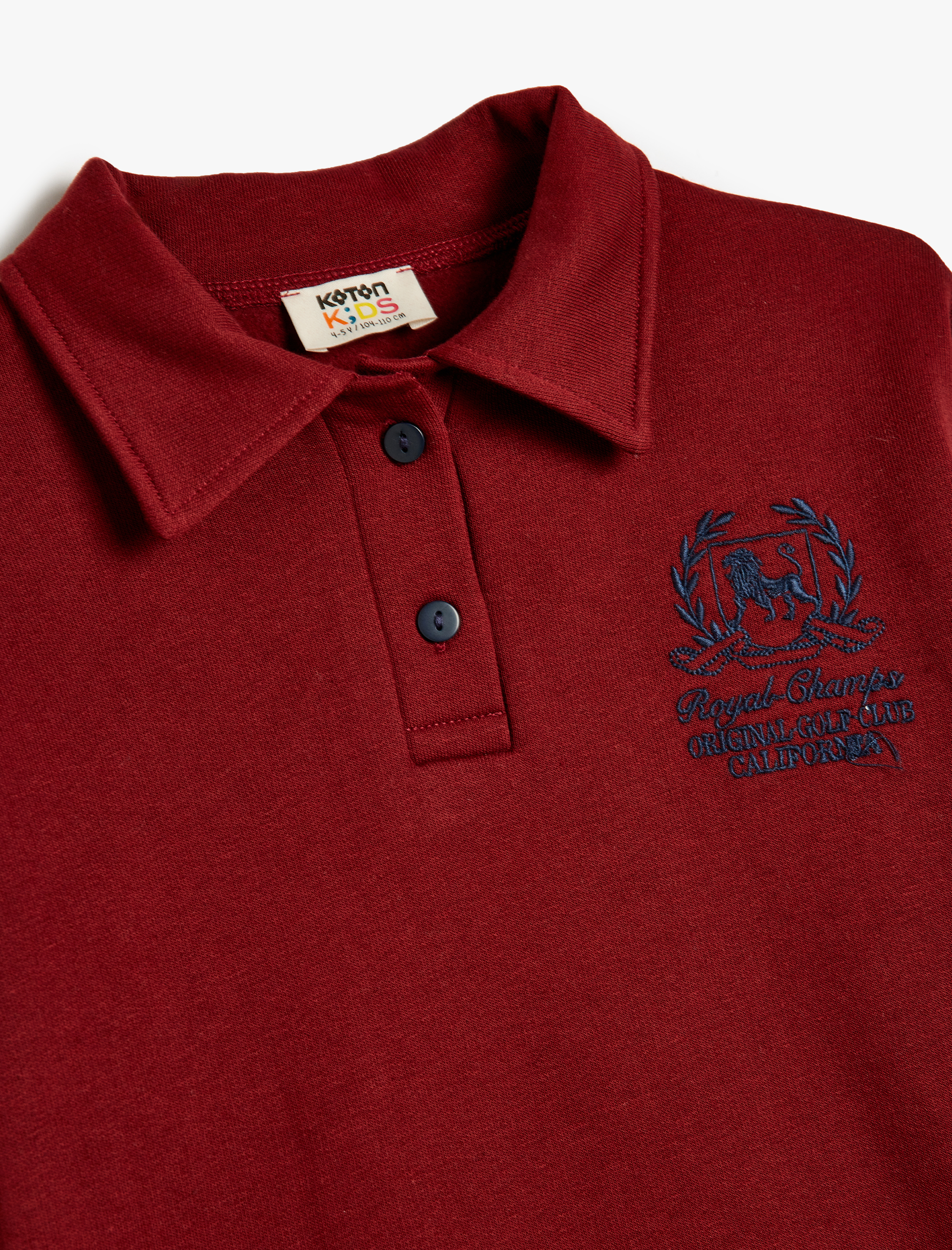  Erkek Çocuk Oversize Polo Sweatshirt Uzun Kollu İşleme Detaylı Düğmeli Şardonlu