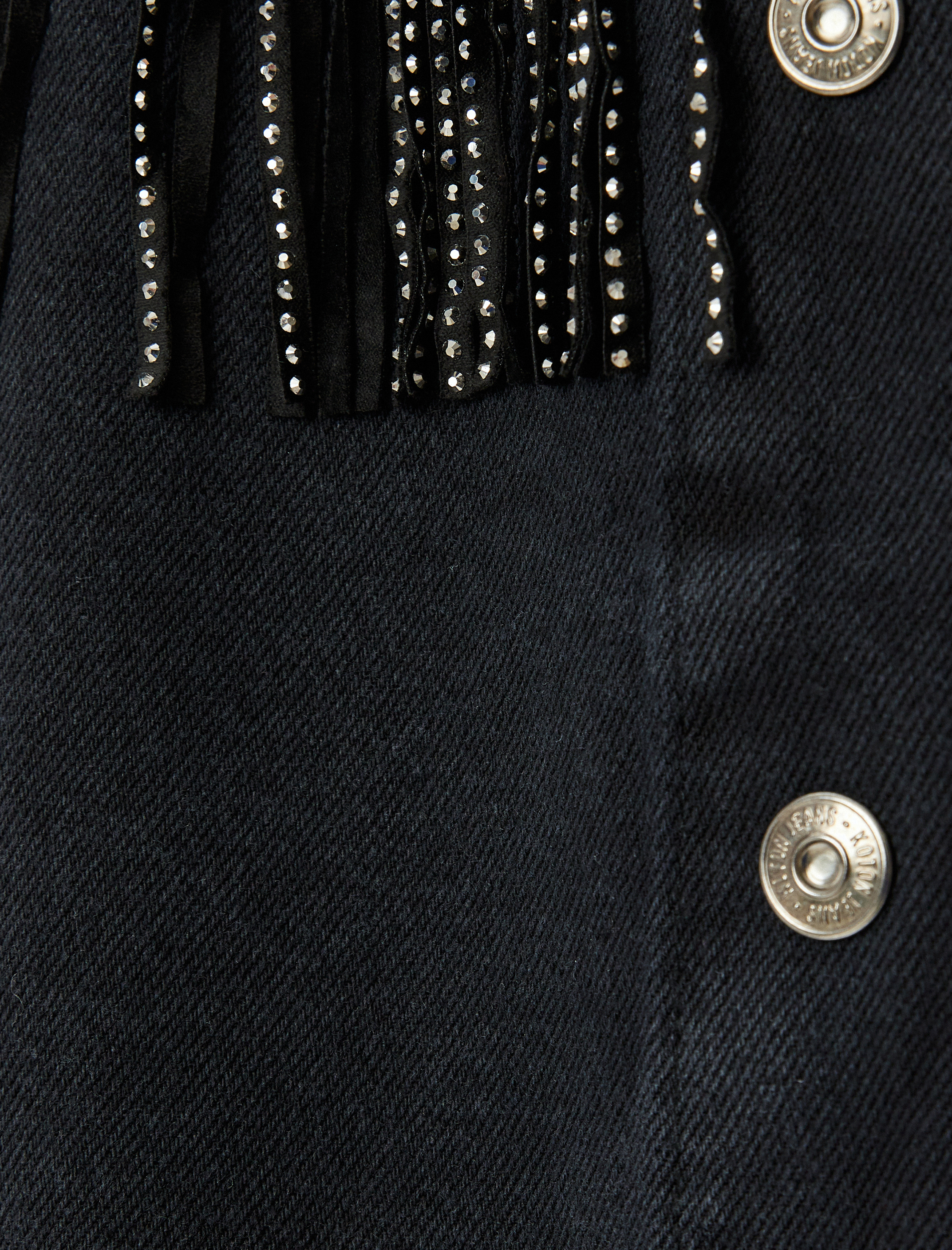 Taşlı Püsküllü Düğmeli Klasik Yaka Oversize Kot Ceket