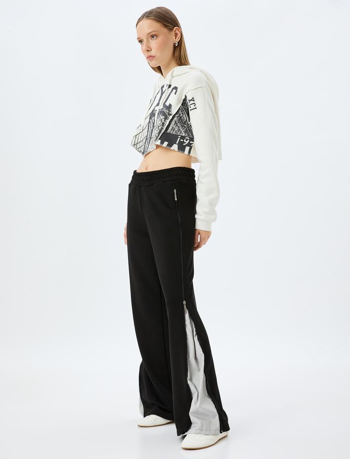  Bol Paça Fermuar Detaylı Beli Lastikli Rahat Kalıp Şardonlu Eşofman Altı