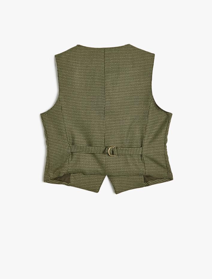 Kız Çocuk Yelek V Yaka Düğme ve Cep Detaylı Viskon Karışımlı