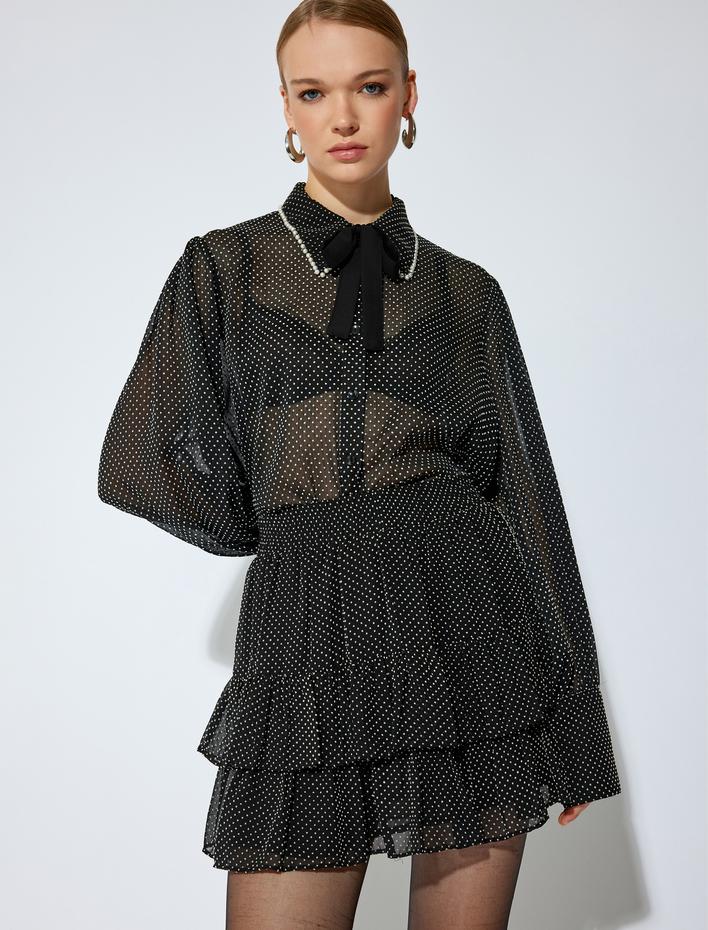  Koton X Sibil Çetinkaya - Fırfırlı Katlı Puantiyeli Mini Etek