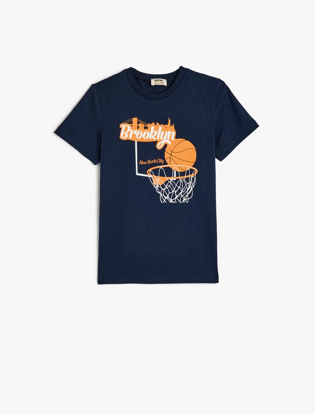 Tişört Basketbol Baskılı Kısa Kollu Bisiklet Yaka Pamuklu_0