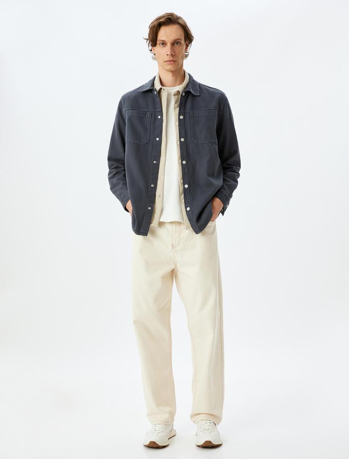  Cep Detaylı Düğmeli Pamuklu Regular Fit Uzun Kollu Gömlek Ceket