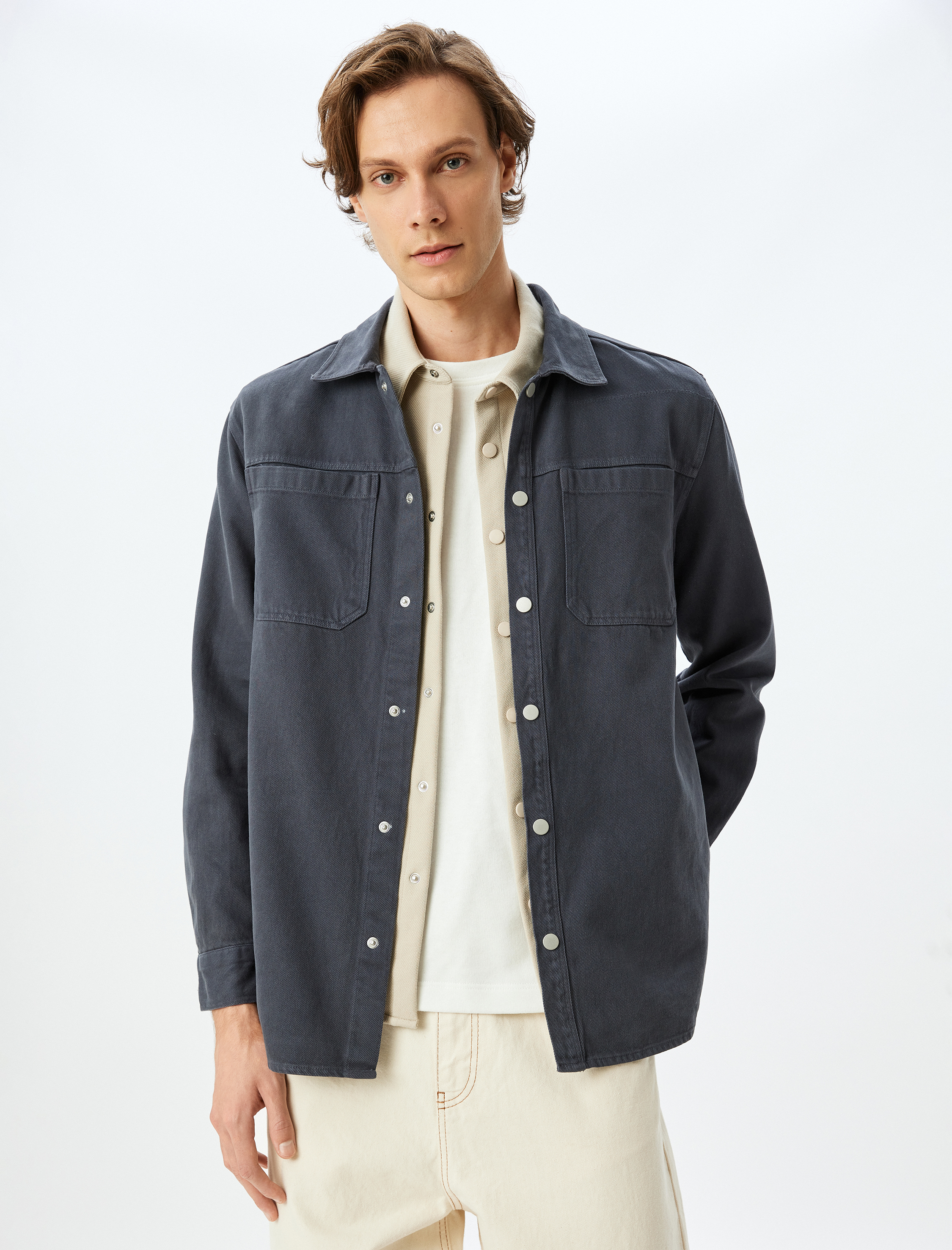 Cep Detaylı Düğmeli Pamuklu Regular Fit Uzun Kollu Gömlek Ceket