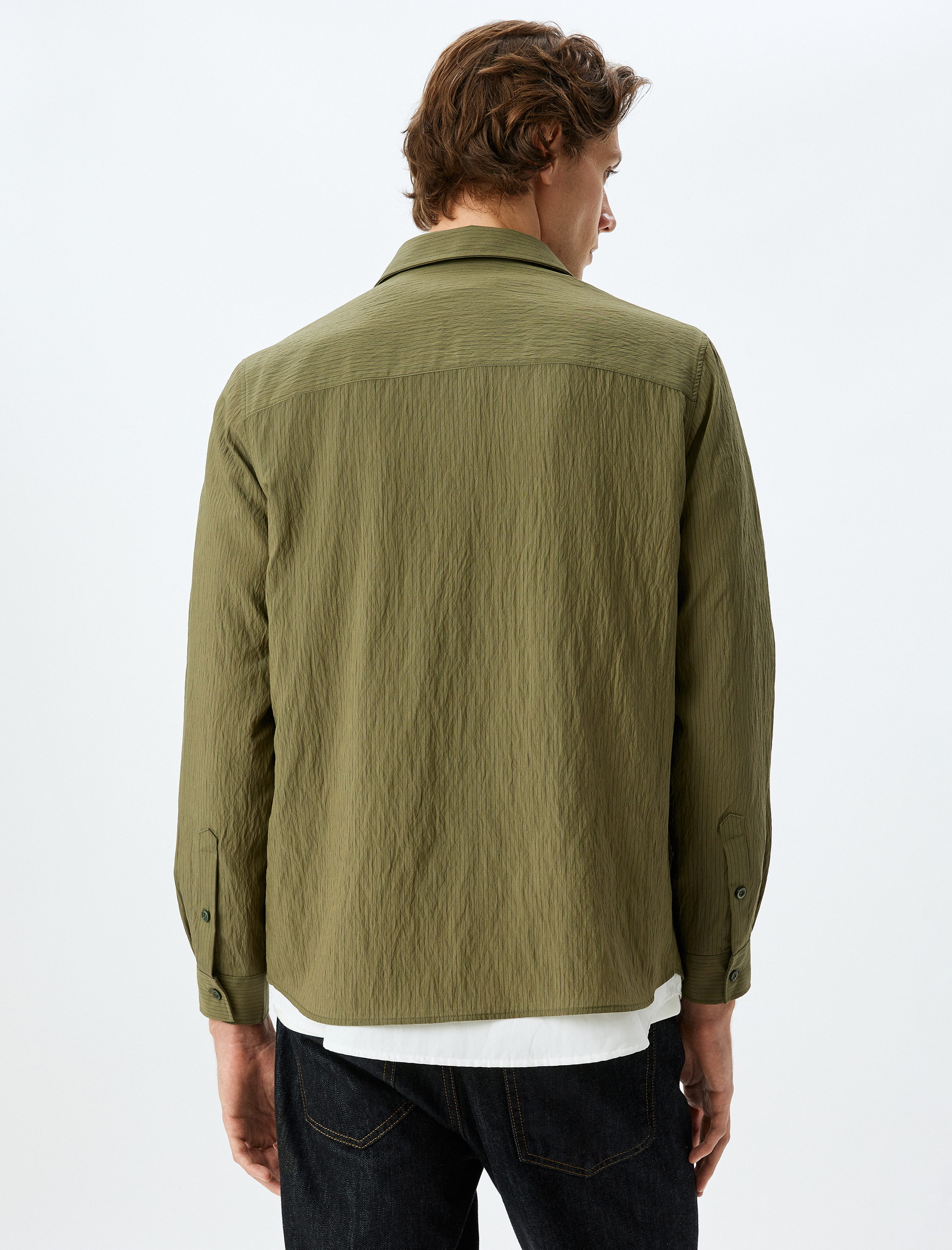   Uzun Kollu Regular Fit Düğmeli Viskon Çizgili Gömlek