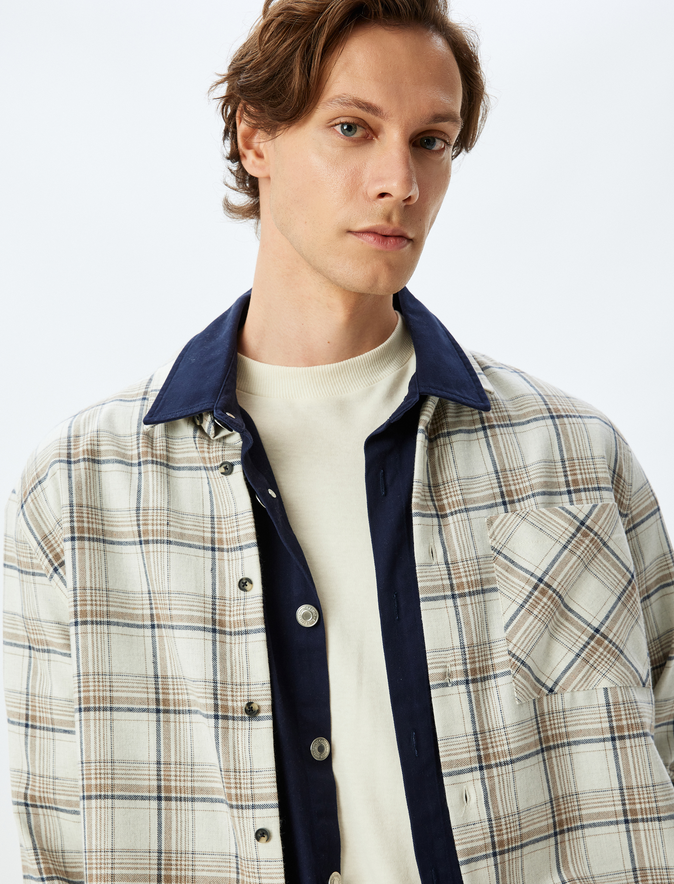   Uzun Kollu Cepli Regular Fit Pamuk Karışımlı Oduncu Gömleği