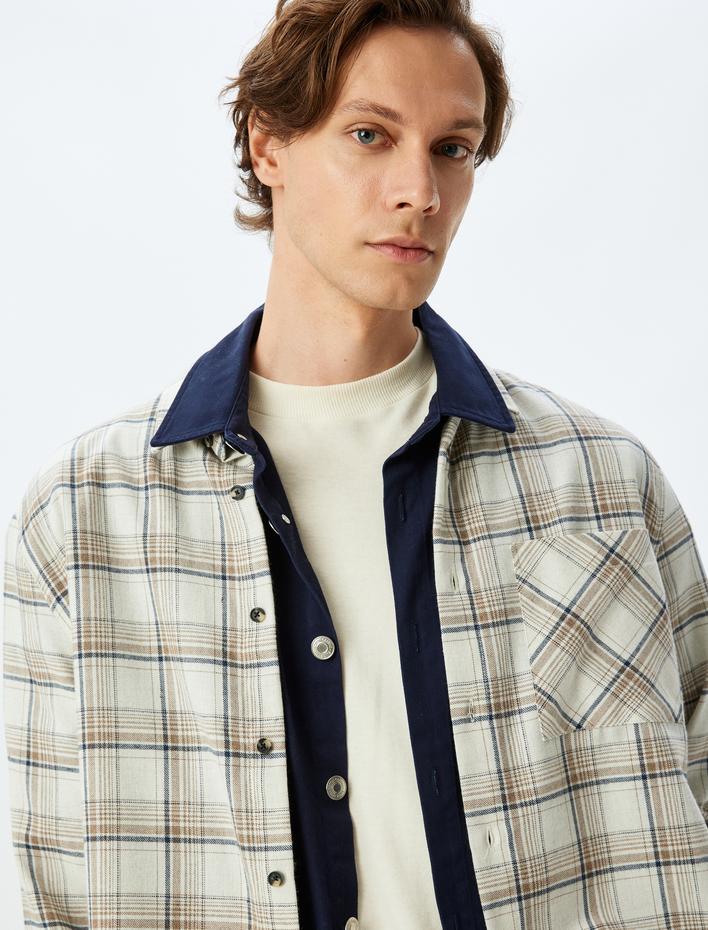  Uzun Kollu Cepli Regular Fit Pamuk Karışımlı Oduncu Gömleği