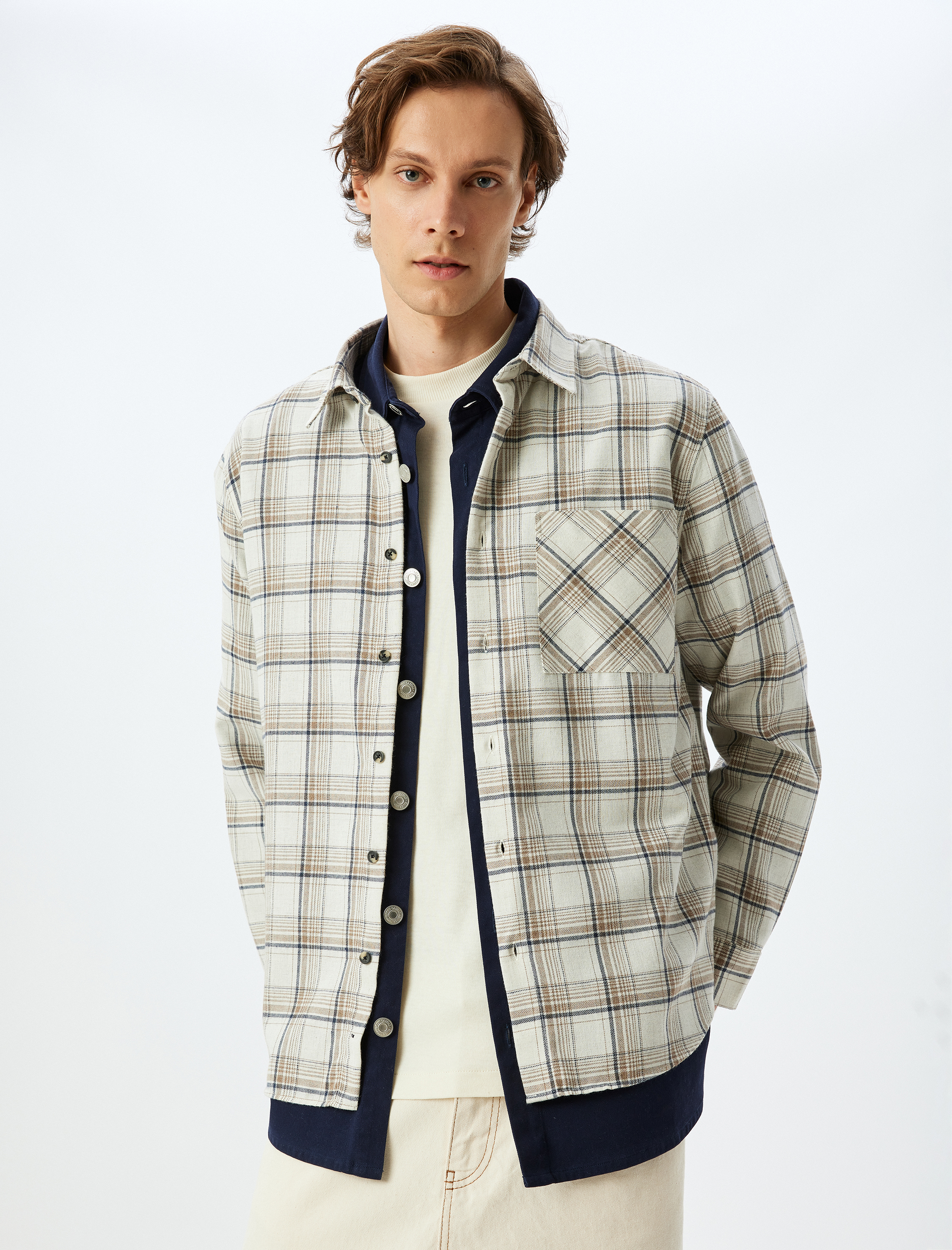   Uzun Kollu Cepli Regular Fit Pamuk Karışımlı Oduncu Gömleği