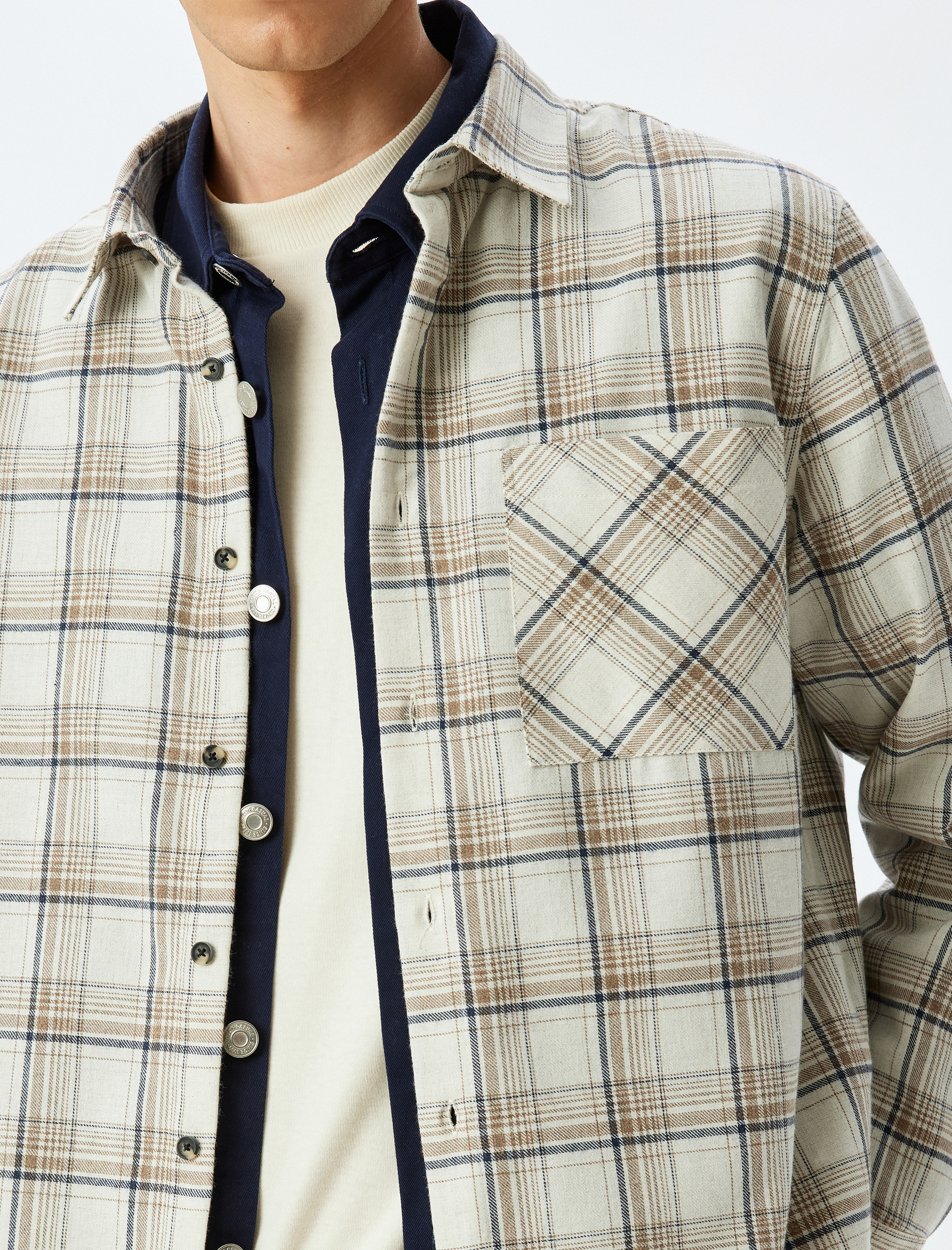   Uzun Kollu Cepli Regular Fit Pamuk Karışımlı Oduncu Gömleği