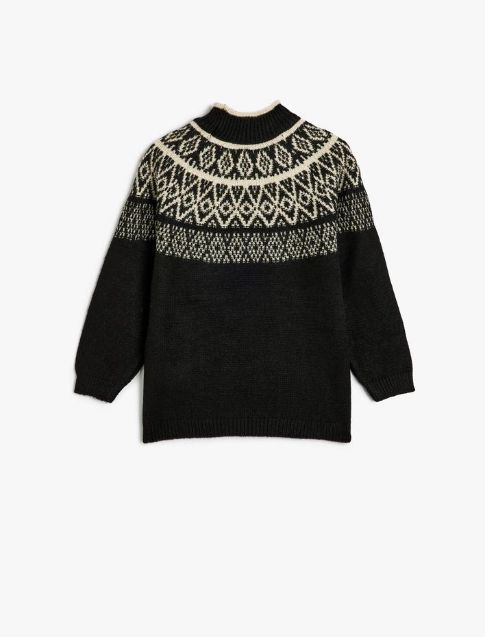 Erkek Çocuk Yarım Balıkçı Yaka Triko Kazak Uzun Kollu Desenli