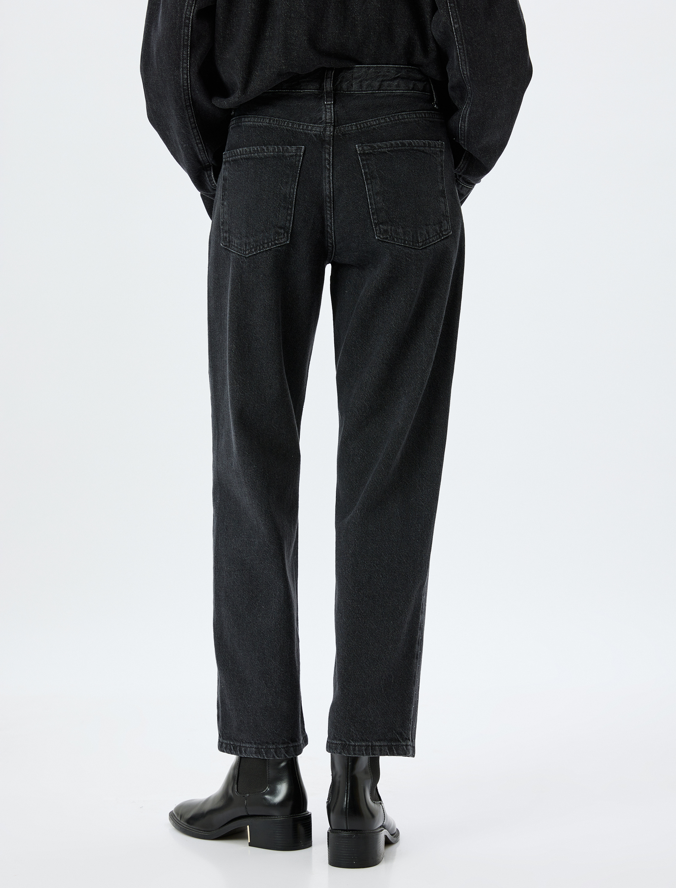   Taşlı Straight Fit Normal Bel Crop Düğmeli Kot Pantolon -  Straight Fit Jean