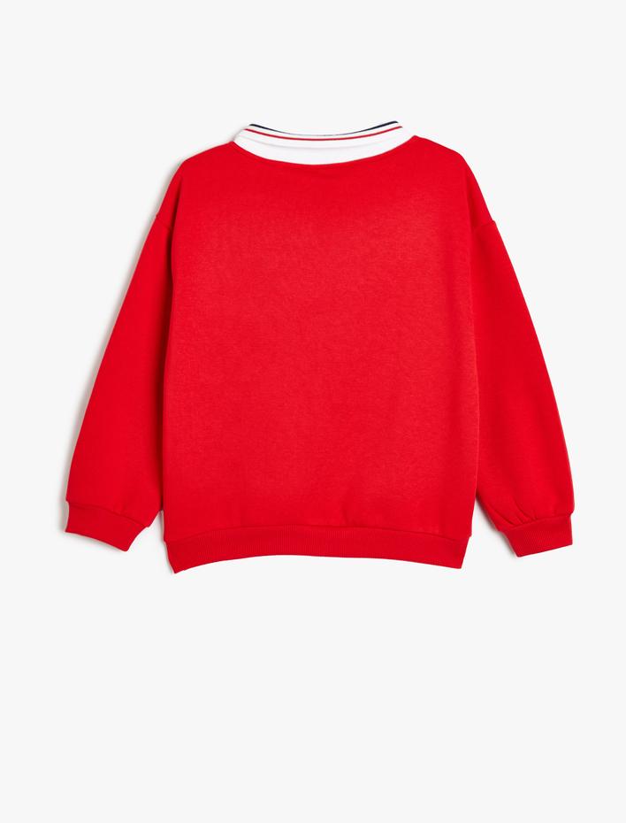 Kız Çocuk Polo Yaka Sweatshirt Köpek Baskılı Uzun Kollu Şardonlu