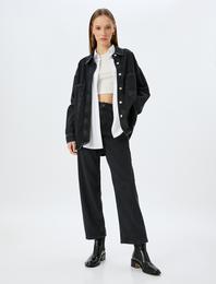 Taşlı Straight Fit Normal Bel Crop Düğmeli Kot Pantolon -  Straight Fit Jean