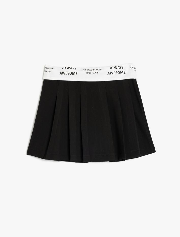 Kız Çocuk Pileli Etek Düğme Detaylı Beli Aplike Detaylı