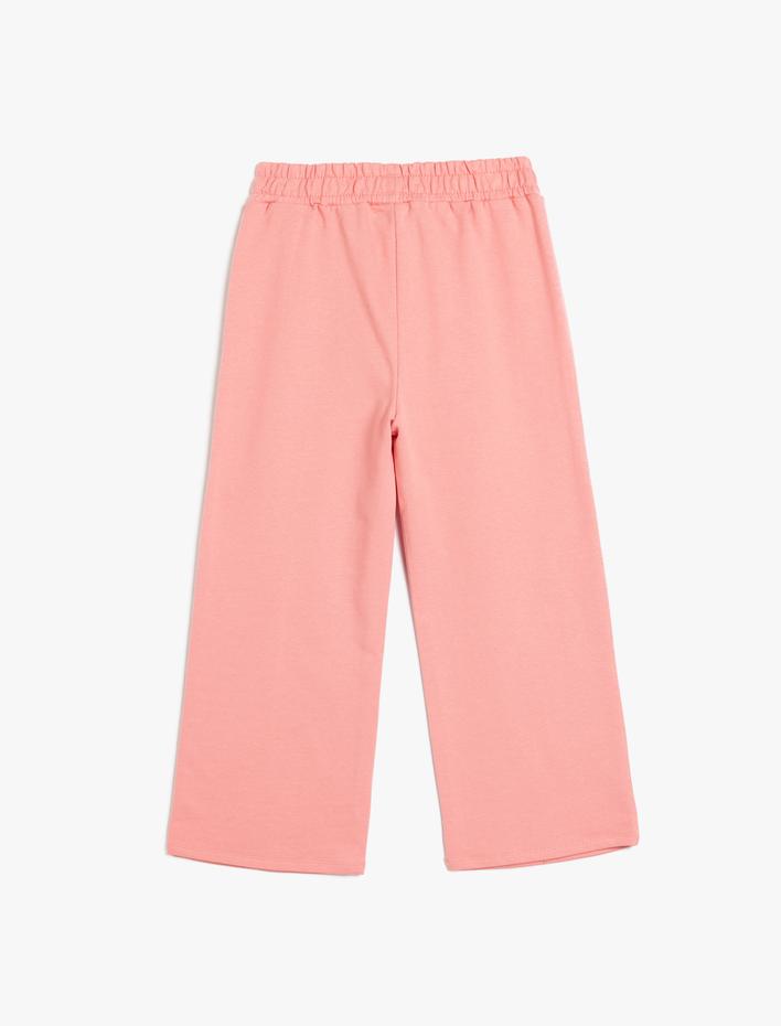 Kız Çocuk Basic Bol Paça Pantolon Pamuklu Beli Lastikli Şardonlu