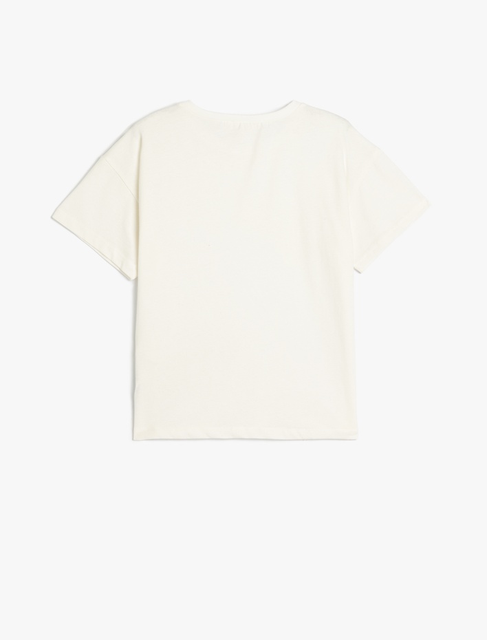 Kız Çocuk Tişört Kısa Kollu Kelebek İşlemeli Bisiklet Yaka Pamuklu