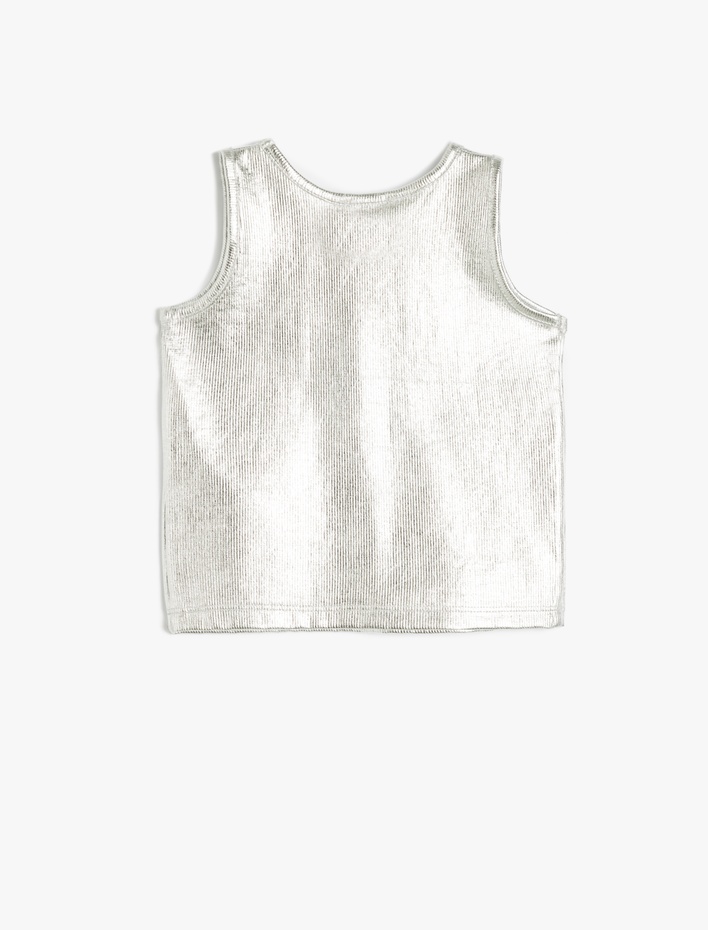 Kız Çocuk Bisiklet Yaka Ribanalı Kolsuz Parlak Crop Atlet