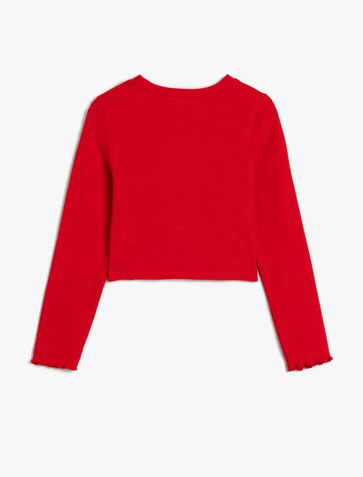 Kız Çocuk Kaşkorse Bluz Bisiklet Yaka Uzun Kollu Kalp Pencere Detaylı Pamuklu