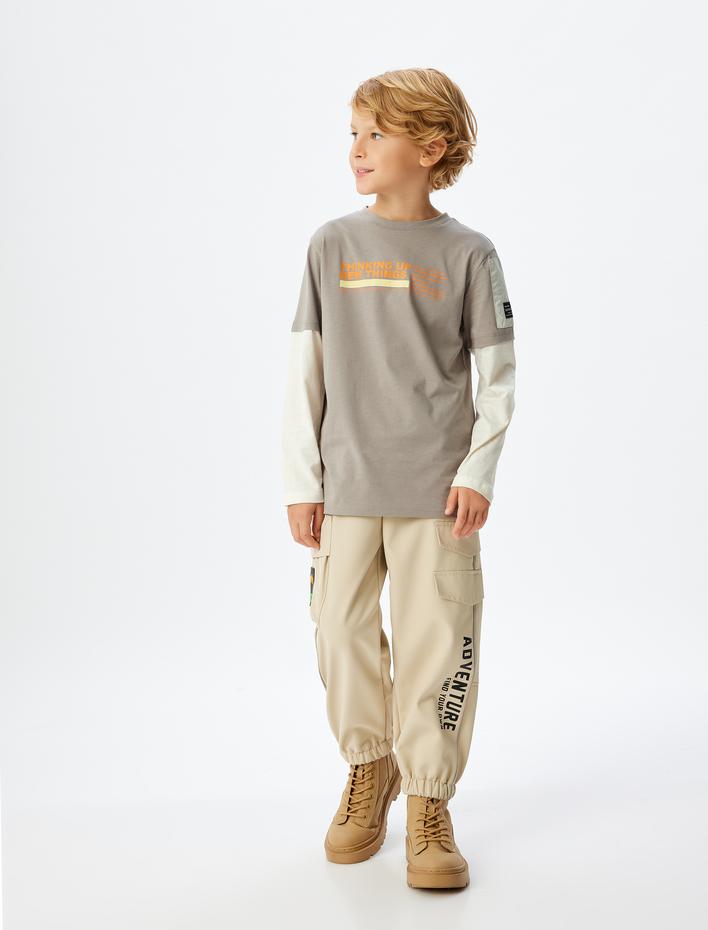 Erkek Çocuk Tişört Uzun Kollu Bisiklet Yaka Slogan Baskılı Pamuklu