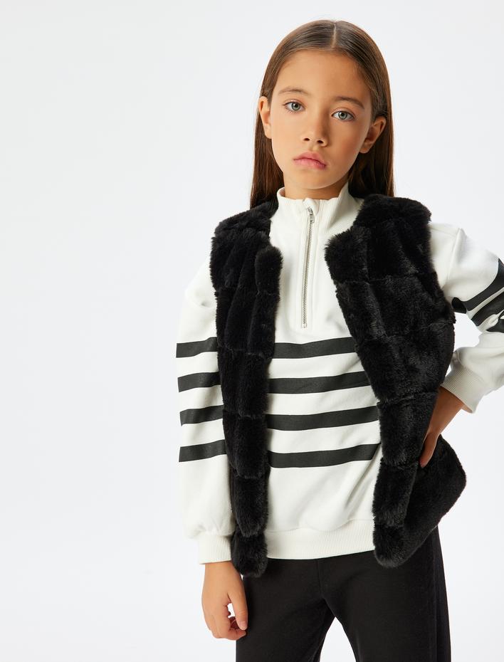 Kız Çocuk Peluş Yelek Yuvarlak Yaka Kolsuz