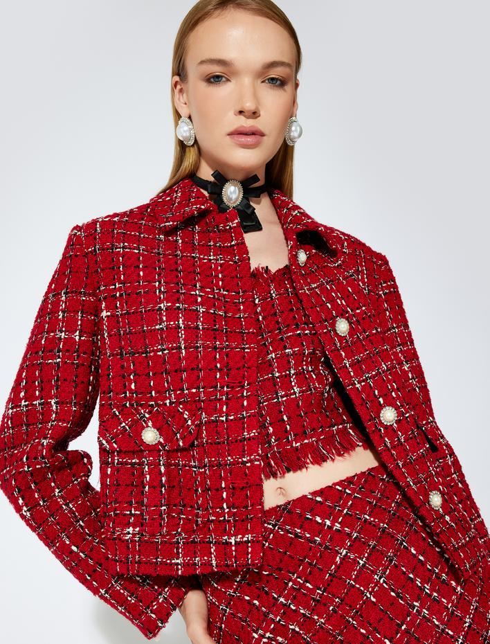  Koton X Sibil Çetinkaya - Tüvit Ceket Kapaklı Cep Detaylı Düğmeli