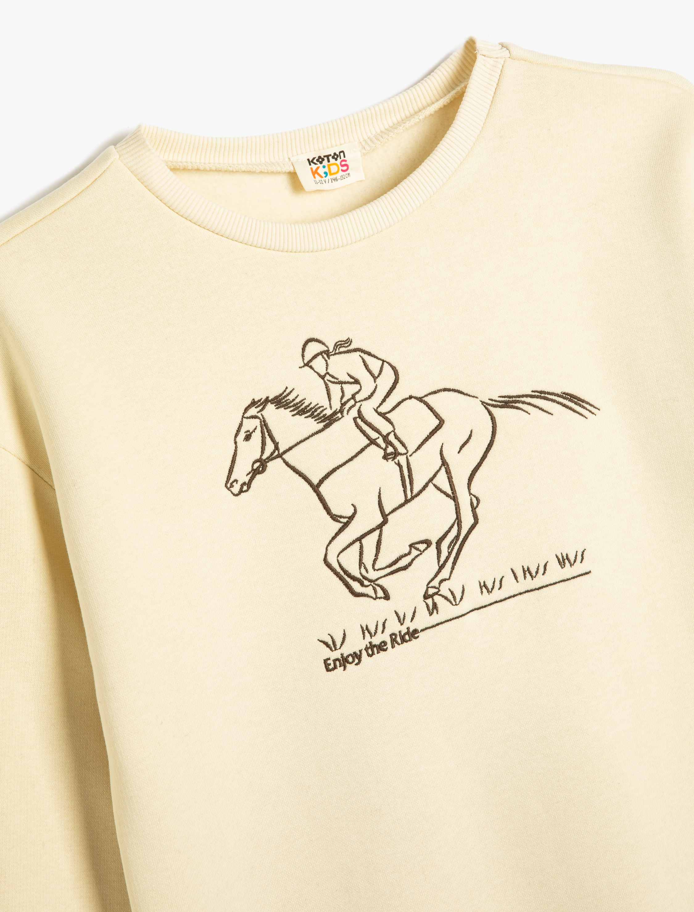  Kız Çocuk Sweatshirt İşleme Detaylı Bisiklet Yaka Şardonlu