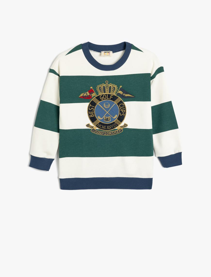  Erkek Çocuk Oversize Sweatshirt Uzun Kollu Bisiklet Yaka Aplike Detaylı Şardonlu