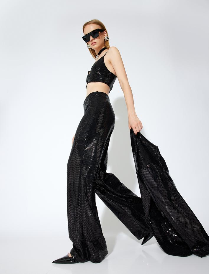  Koton X Sibil Çetinkaya - Slim Fit İnce Askılı Payetli Crop Büstiyer