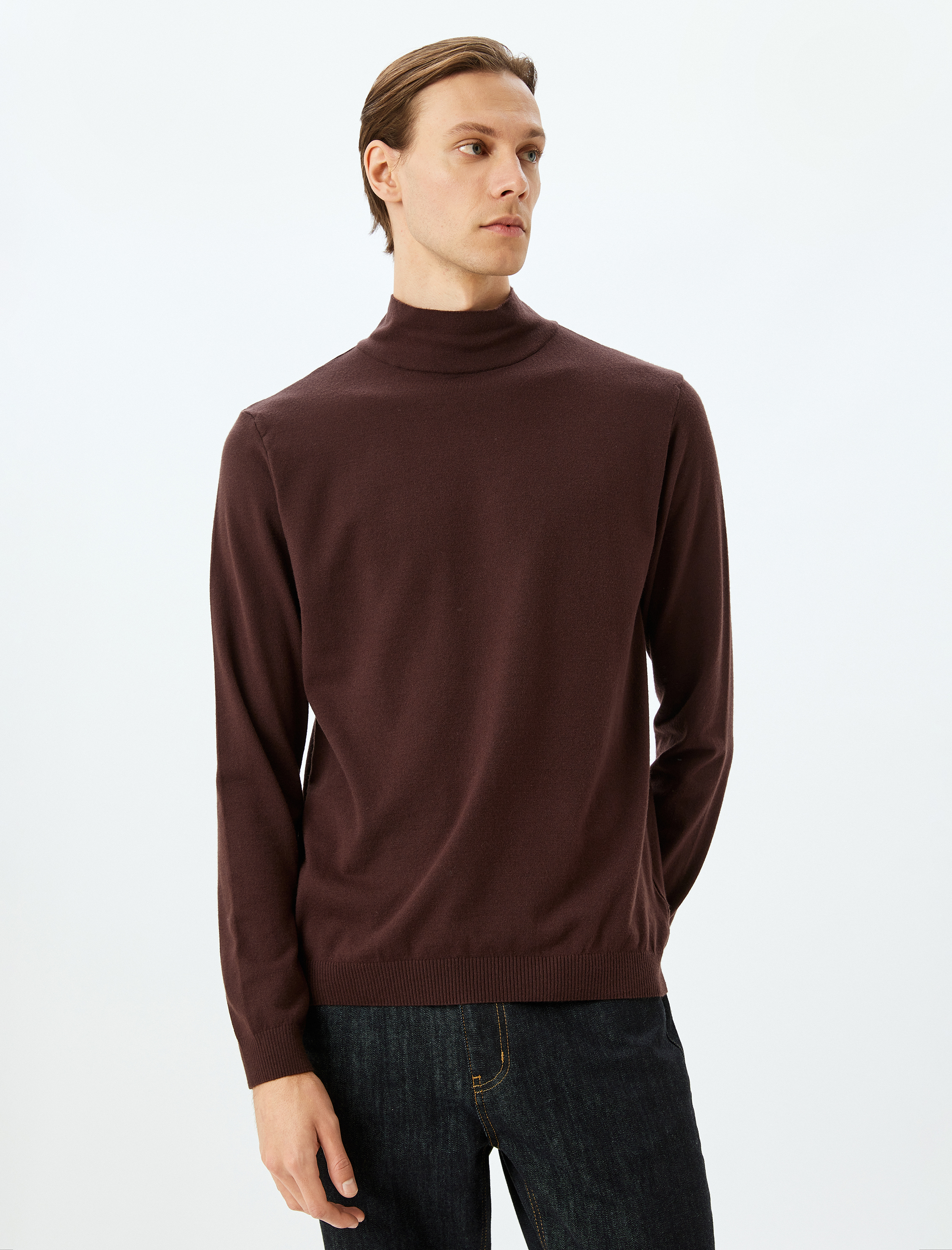   Boğazlı Triko Kazak Basic Uzun Kollu Viskon Karışımlı