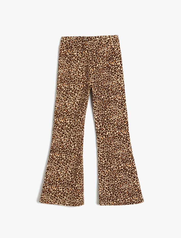 Kız Çocuk İspanyol Paça Pantolon Leopar Desenli Beli Lastikli Şardonlu
