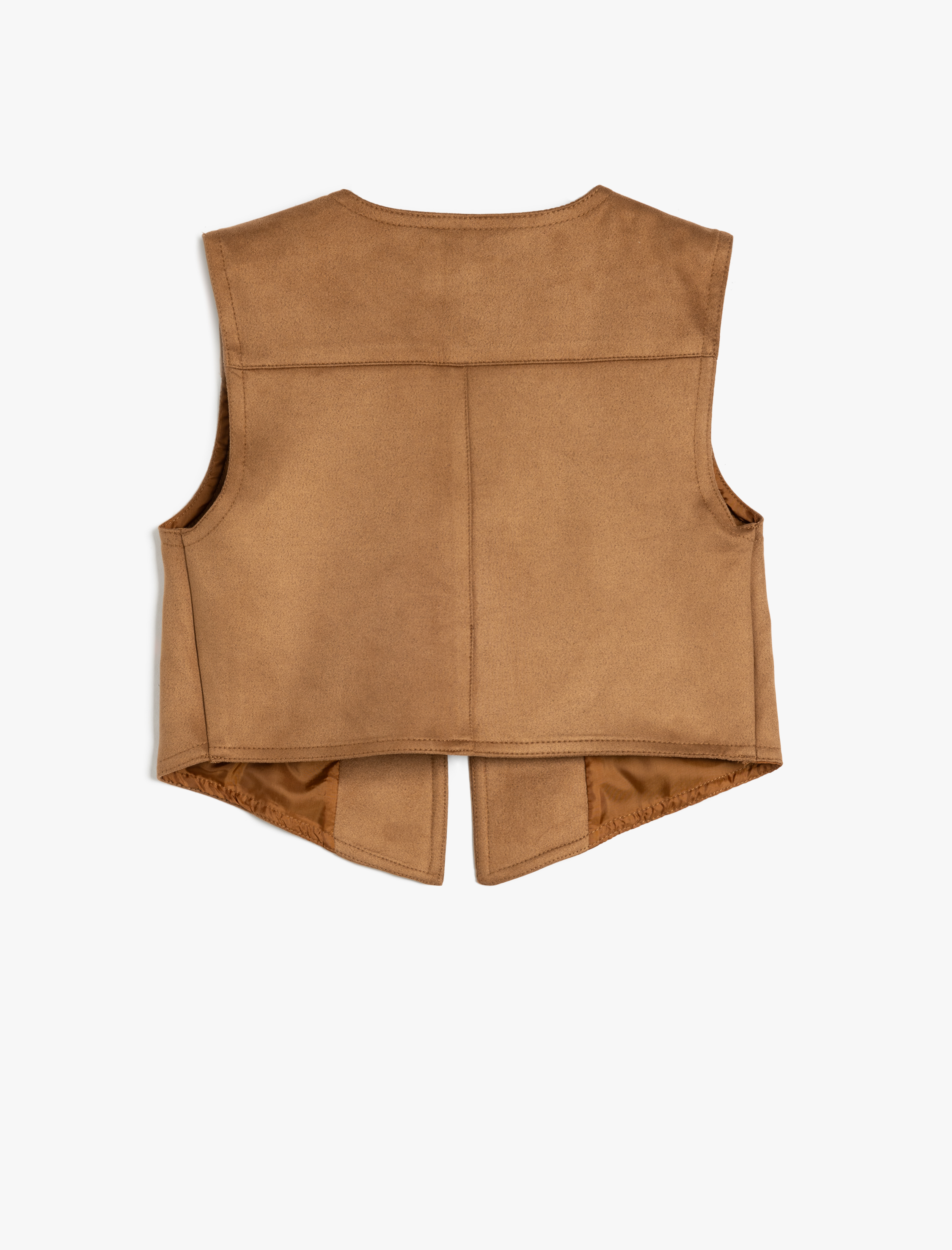  Kız Çocuk Süet Yelek Zımba Detaylı V Yaka Kolsuz Asimetrik Kesim