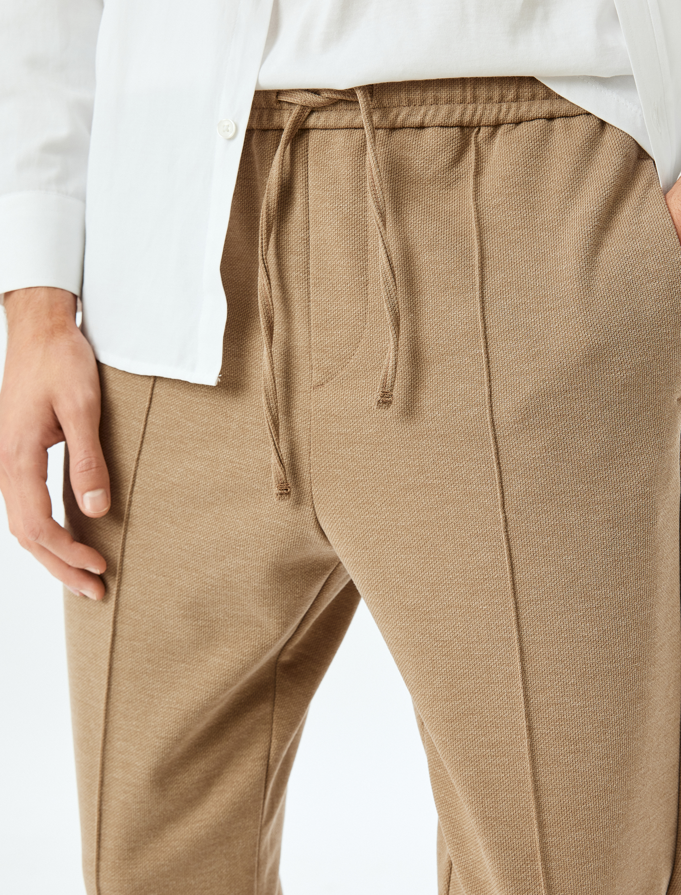 Beli Bağcıklı Viskon Karışımlı Cepli Dikiş Detaylı Chino Eşofman Pantolon