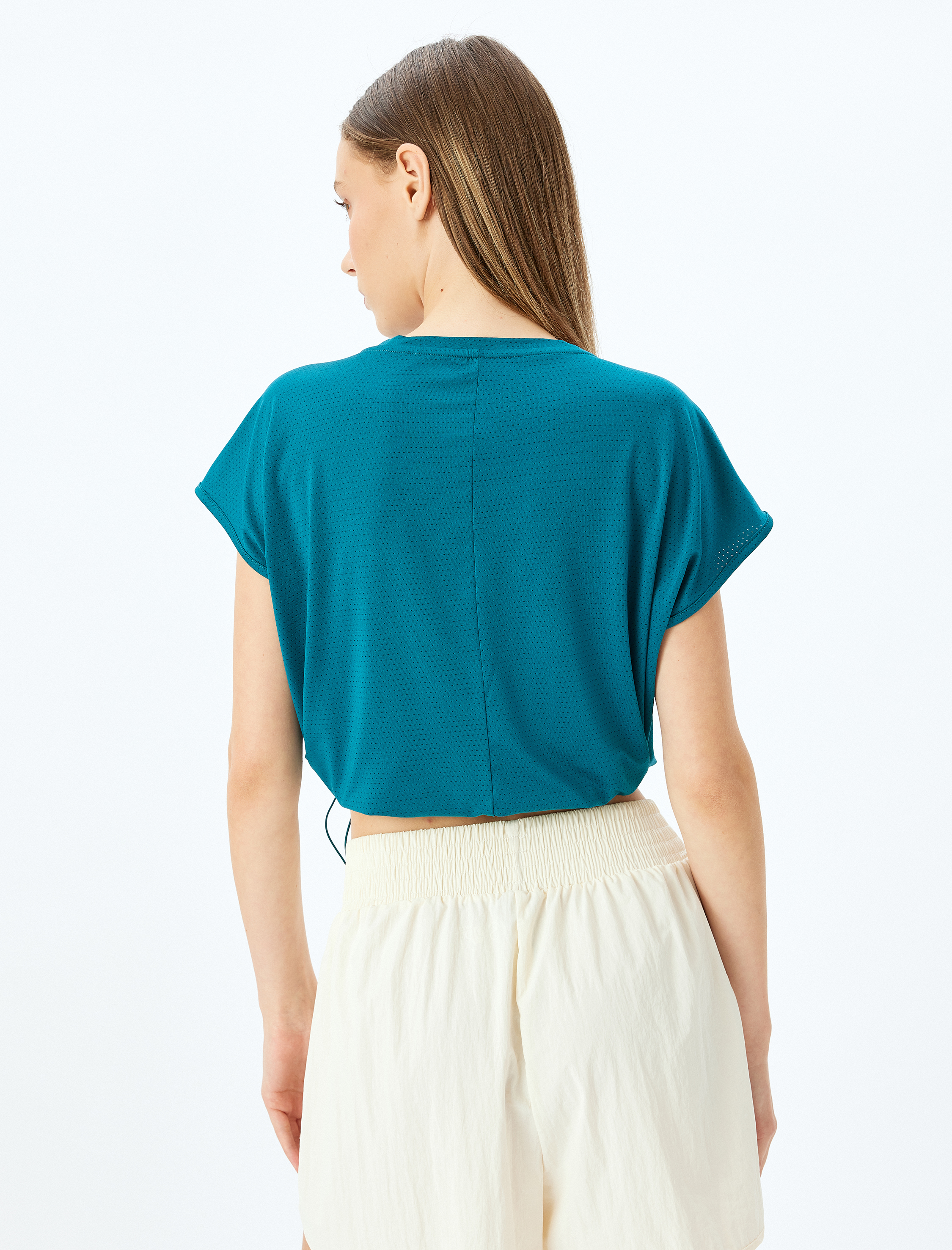 Crop Bisiklet Yaka Beli Lastikli Spor Tişört